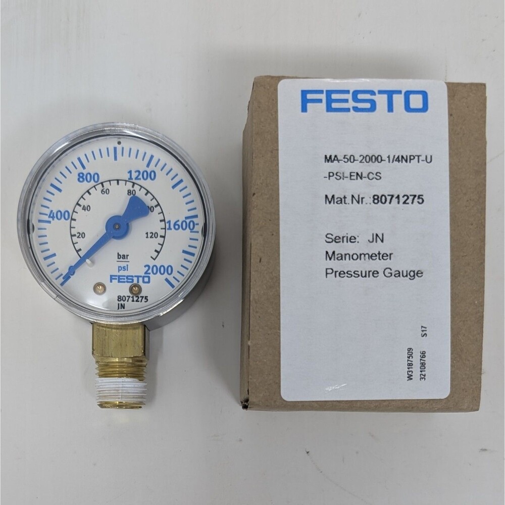 NEW FESTO 8071275 JN 2000 PSI Manometer Pressure Gauge MA-50-2000-1/4